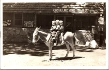 RPPC Real Photo Postcard Children on Mule Crystal Lake Store, Los Angeles, CA