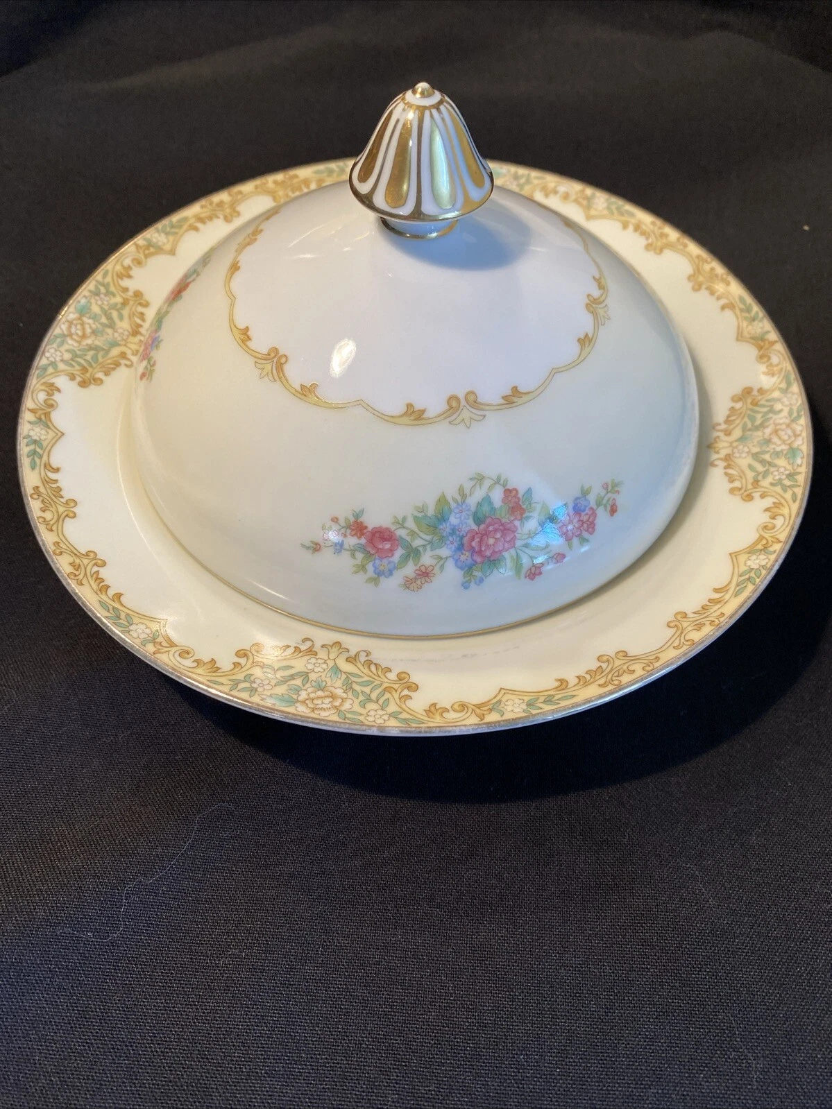 NORITAKE ALVIN Round Covered Butter Dish Yellow Floral Gold Trim Cottage Romance