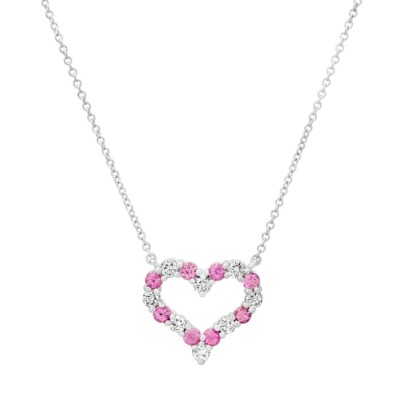 TIFFANY & Co. Platinum Diamond Pink Sapphire Heart Pendant