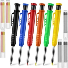 6Pcs Solid Carpenter Pencil Set Long Nosed Deep Hole Tip w/ 36Pcs 2.8 mm Refills