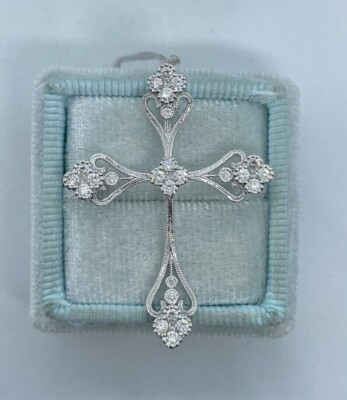 #ad Cross Women#x27;s Pendant 14K White Gold Plated 1.50 CT Round Cut Simulated Diamond