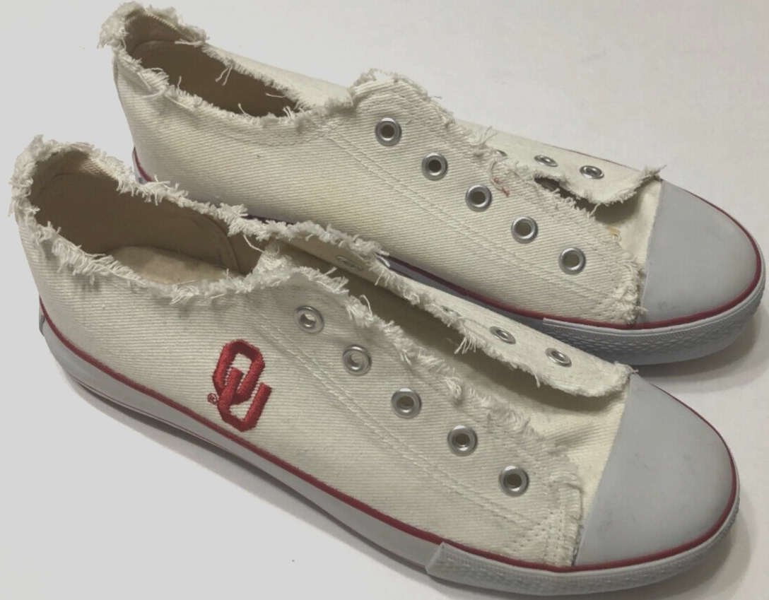 Oklahoma Sooners Big 12 Womens White Twill Sneakers Size 8