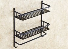 Black Oil Rubbed Bronze Bathroom Wall Mounted Dual Tier Shower Storage Basket