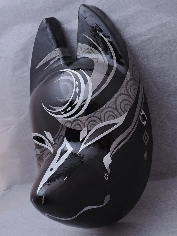 Komendo Full Face Fox Mask YOIYAMI Kitsune Handmade Painted Japan Party Cosplay - Image 4 of 4