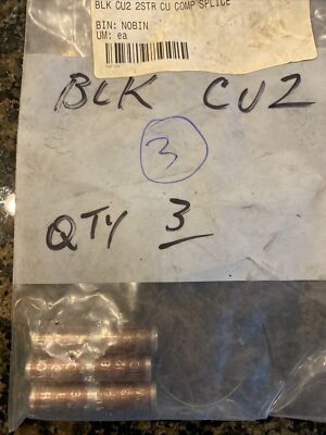 LOT OF 3 THOMAS & BETTS CU2 LONG BARREL 3/8 COPPER COMPRESSION SPLICE, B0357