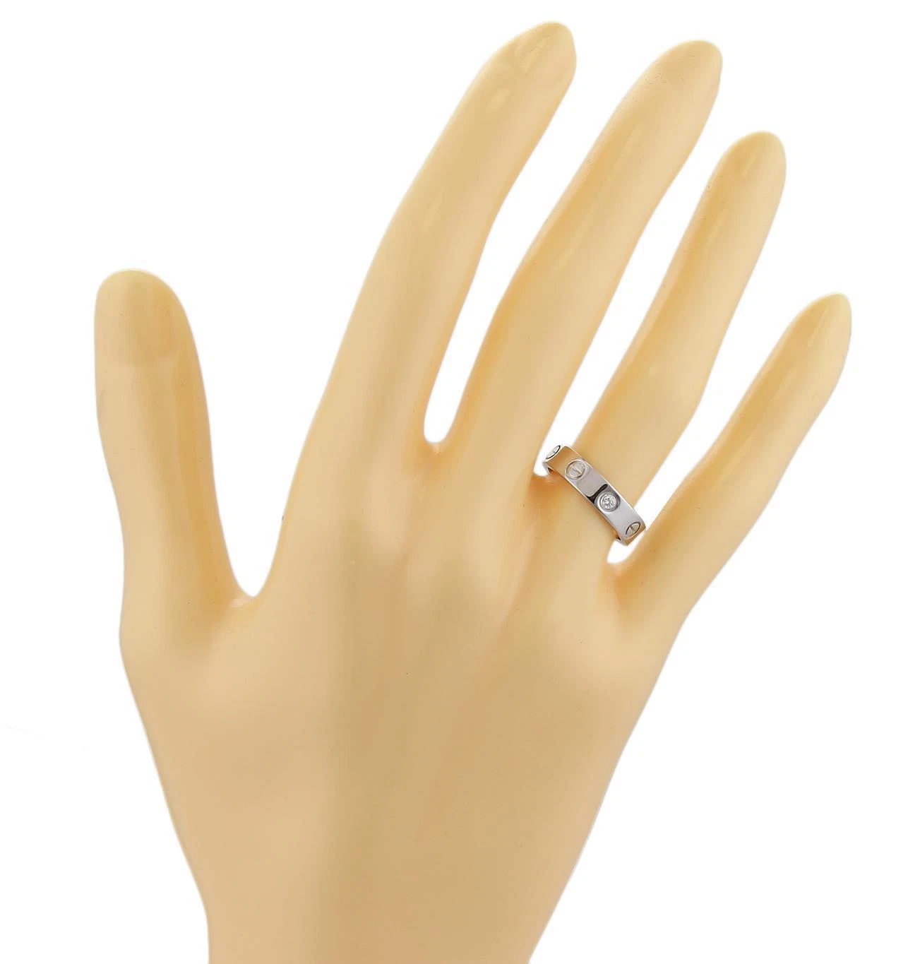 Anello Cartier Mini Love 1 Diamante Oro Bianco 18k 4 mm Cinturino Taglia 48 US 4 25