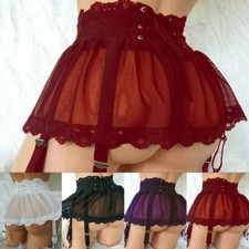 Womens Sexy Lace Sissy Skirt High Waist Swing Lingerie Ladies Underwear Bandage