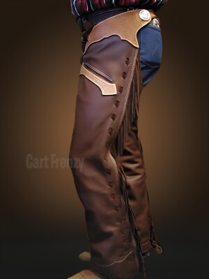 Handgefertigte Shotgun Chaps für Western Cowboys genarbtes Leder verzierte Passe