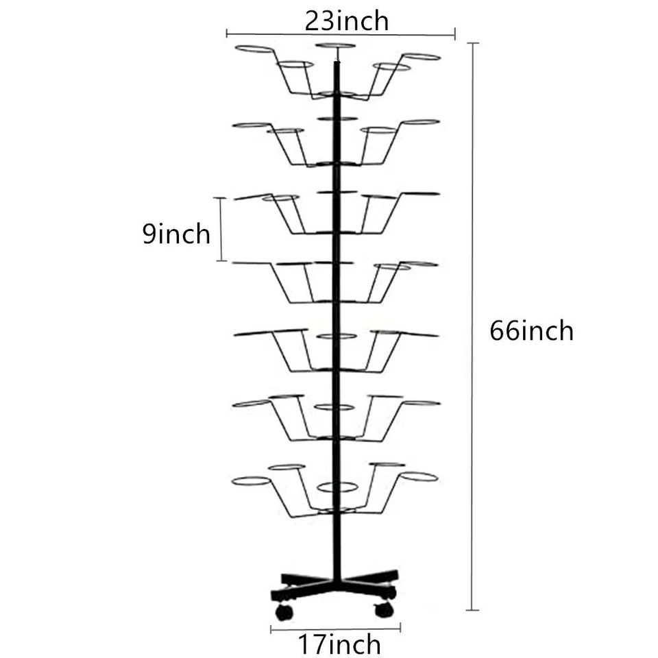 Rotating Hat Display Rack Free Standing Metal Floor Caps Headwear Stand 7 Tier - Image 2 of 4