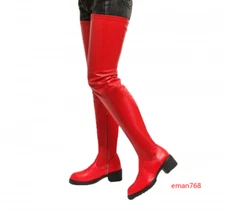 Womens Stretch Sexy Thigh High Boots Side Zip Round Toe Chunky Heels Party Shoes