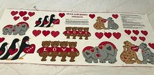 Hugs and Kisses Hearts Animals Appliques Decor Cranston Print Works Fabric Panel
