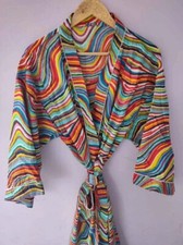 Baumwolle Kimono Bademantel gestreift bedruckt Nachtwäsche lange Jacke Mantel...