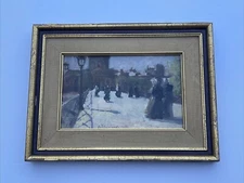 ANTIQUE IMPRESSIONIST PAINTING PARIS BRIDGE PEOPLE 1910'S LISTED RARE SEYMOUR
