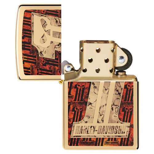 ZippoFeuerzeug Harley-Davidson Totenkopf aus hochglanzpoliertem Messing - Bild 4 von 7