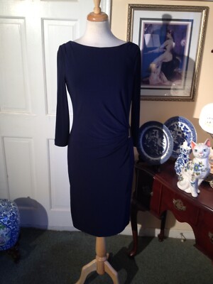 TAHARI BLUE JERSEY SIDE DRAPED SHEATH DRESS