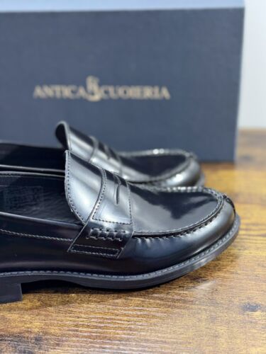 Antica Cuoieria Mocassino Donna College Pelle Nera Fondo Gomma Made In Italy 36 - Foto 4 di 6