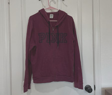 C43 VICTORIA s SECRET Women s XL Maroon PINK Logo Hoodie Full Zipper Pocket