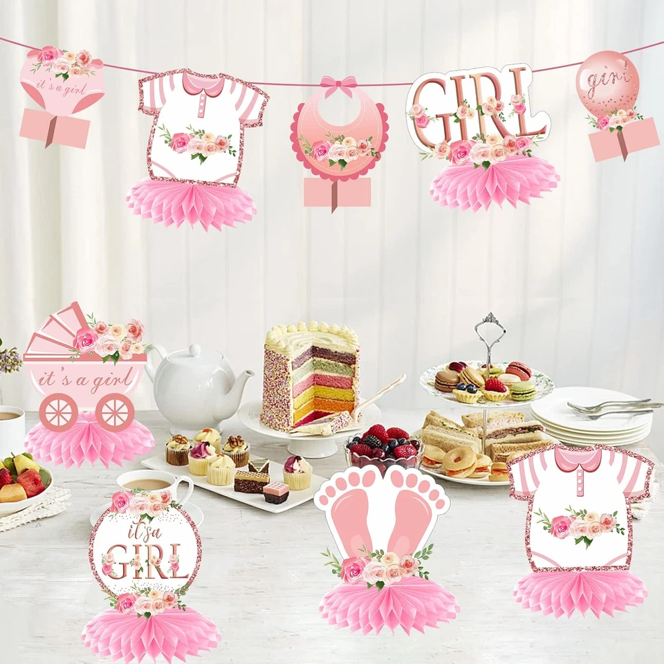 12件装粉色玫瑰金婴儿淋浴装饰蜂窝中心件女孩,F — 第 3/4 张图片