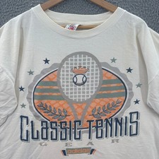 Adidas T-Shirt Mens Large Off-White Classic Tennis Gear Graphic Vintage USA Made