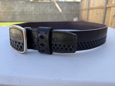 Belt Leather Cincelado Corte Laser Cowboy Color negro Cinto Ranchero Size 42