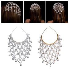 Pearls Beaded Headpiece Grid Hollowed Pendant Headband Mesh Faux Pearl Hair Ho
