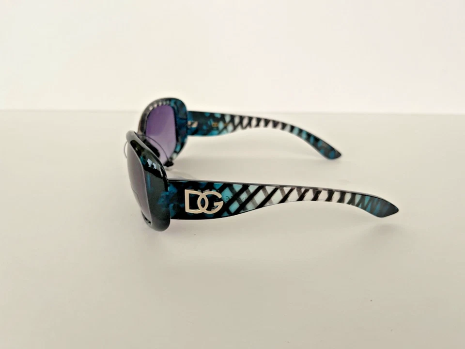 Gafas de sol envolventes ovaladas de gran tamaño DG marco a rayas turquesa negro calidad óptica Foto 4 de 4