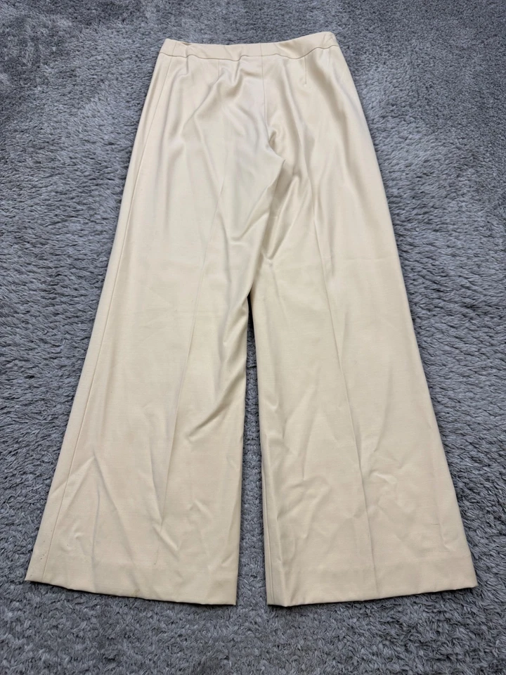 Pantalones Agnona Mujer 46 US 10 Beige Lana Tiro Alto Pierna Ultra Ancha Palazzo Pantalones Foto 2 de 4