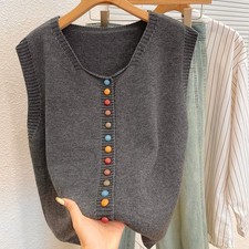 Lady Knit Cardigan Sleeveless Vest Knit Jumper Tank Top Winter Sweater Soft Cosy