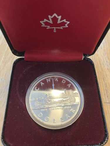 1984 ROYAL CANADIAN MINT - Silver Proof Dollar .500 - Toronto Anniversary & COA