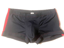 New Mens Black Stretch Swim Trunk Shorts Pouch Front Swimsuit sz M Made USA