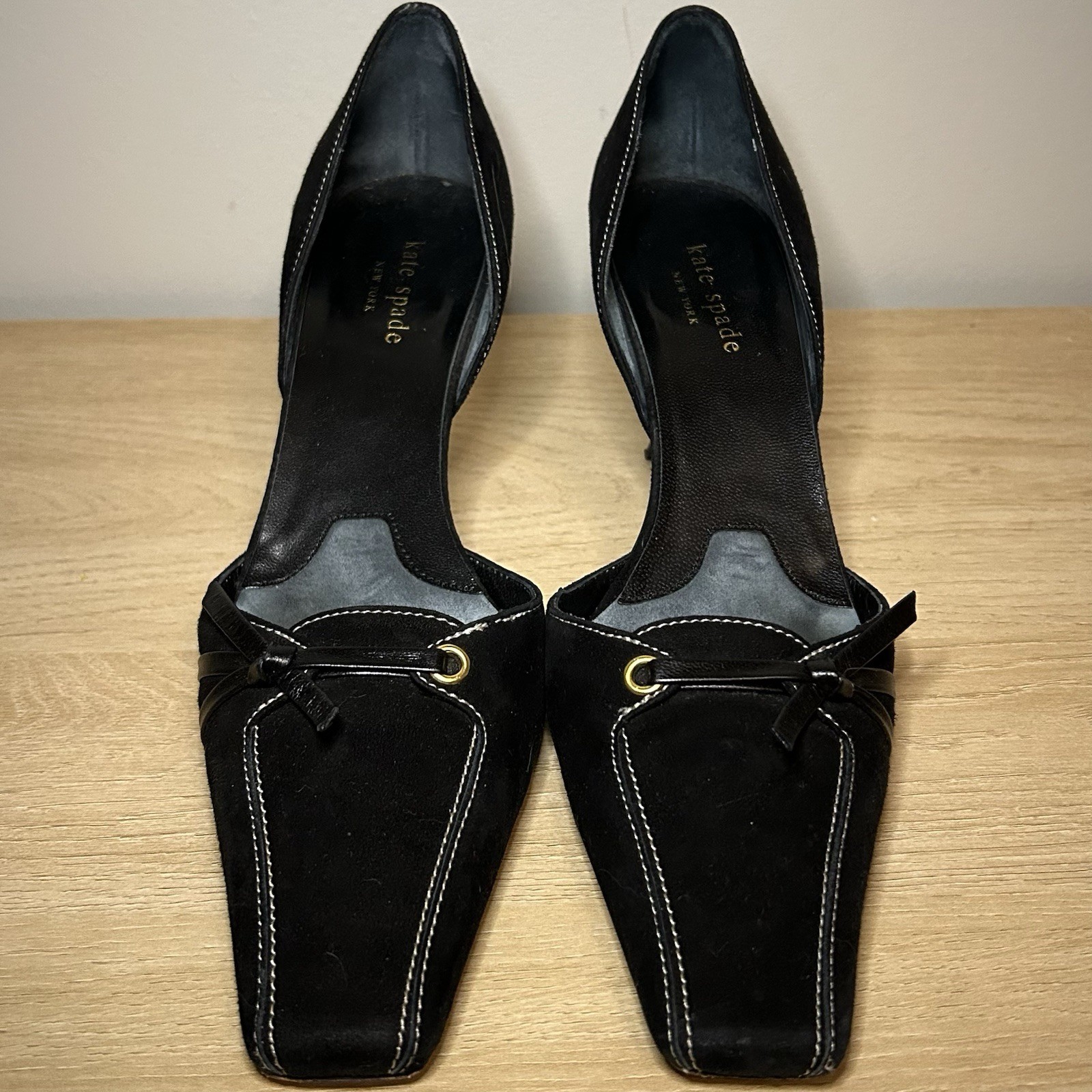 Kate Spade New York Black Suede D’Orsay Kitten Heel Pumps Made in Italy
