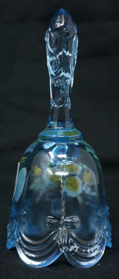 Vintage Fenton Blue Art Glass Mini Bell Hand Painted Signed - Image 4 of 4