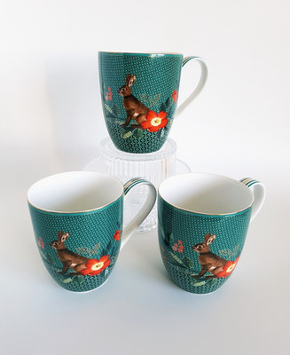 3x Porzellan Becher Pip Studio Mug XL Winter Wonderland Rabbit Green 450ml Tasse