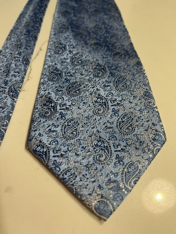 复古 Romario Manzini 系列蓝色领带 100% 真丝 — 第 3/4 张图片