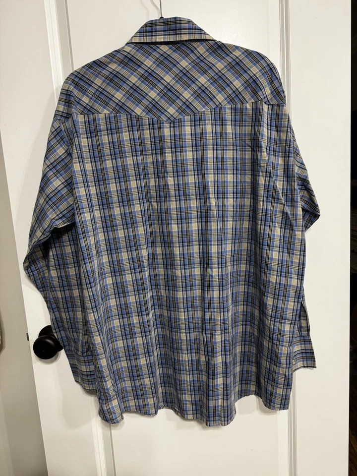 Camisa a Presión Libélula Occidental Para Hombres L Azul Tostado Cuadros Manga Larga Vaquero Rancho Foto 2 de 4