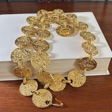 VINTAGE 1970s Signed Pauline Rader Belt Textured Gold Tone Coins 38  