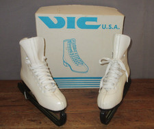 Vintage VIC USA Ice Figure Skates White Leather Women Ladies Sz 6 GUC