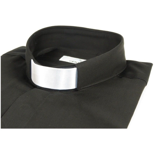 Camicia Uomo CERIMONIA Clero Pastore Sacerdote 100% Cotone Turchia #stn 15 HYB Nera - Foto 3 di 8