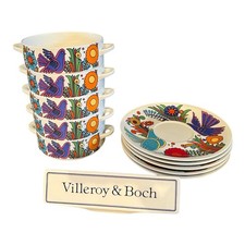 VTG 80's Villeroy Boch Acapulco FULL PATTERN Cream Soups and Saucers