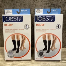 JOBST Relief compression stockings 15-20 mmHg size L beige -OPEN TOE- 2 Pair Lot