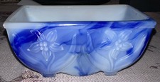 Akro Agate No. 657 Glass Lily Planter Marbleized Blue Made In USA Signed