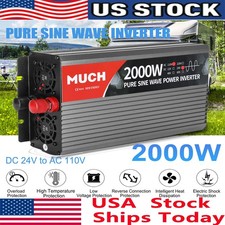 2000W Pure Sine Wave Inverter Charger DC 24V to AC 110V 120V Power Inverter LCD