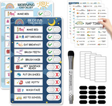 2 in 1 Bedtime/Morning Routine Chart for Kids Toddlers, Magnetic Chore Chart for