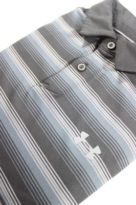 Under Armour Polo Shirt Mens Medium Gray Striped HeatGear Golf Top Performance