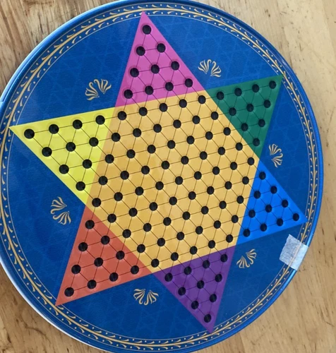 Vintage Ohio Art 2 In 1 Chinese & Regular Checkers 12" Round Game Metal Tin