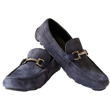 Salvatore Ferragamo Mens Navy Blue Suede Tassel Loafers TZ 27038 Size 8.5 EE Mens SALVATORE FERRAGAMO Blue Ostrich Tassel Loafer Slip On  main image 4