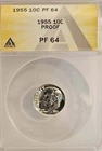 1955 SILVER Roosevelt Dime PROOF ANACS PF64 Philadelphia Mint USA Collector Coin