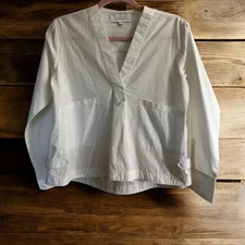 Derek Lam 10 Crosby 2 White Vneck Front Pocket Cotton Pullover Shirt