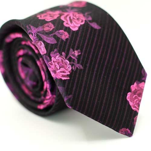 Pure Silk Men's Slim Tie Floral Rose Pattern by William Hunt - Picture 8 of 24