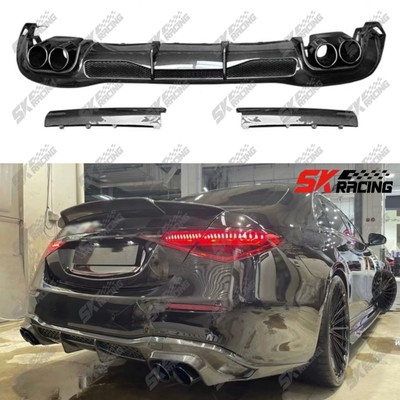 Fits Mercedes Benz S W223 2021-2024 Carbon Fiber/Black Rear Bumper Diffuser Lip